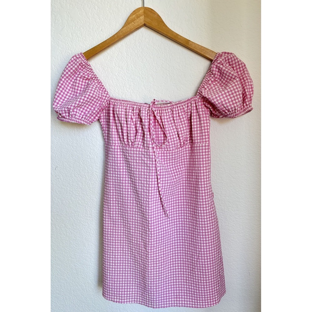 Zara Milkmaid Pink Gingham Dress Size S